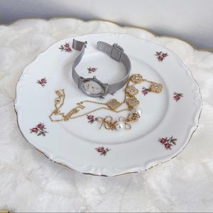 Vtg Bavaria Rose Print Gold Trim Jewelry Dish